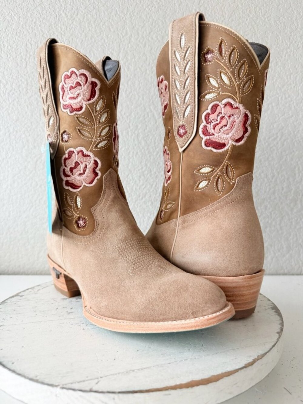Lane Boots KENZIE Midi Cowboy Boots Womens 8 Latte Suede Western Short Bootie
